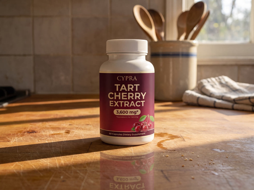 CYPRA Tart Cherry Extract on the kitchen counter