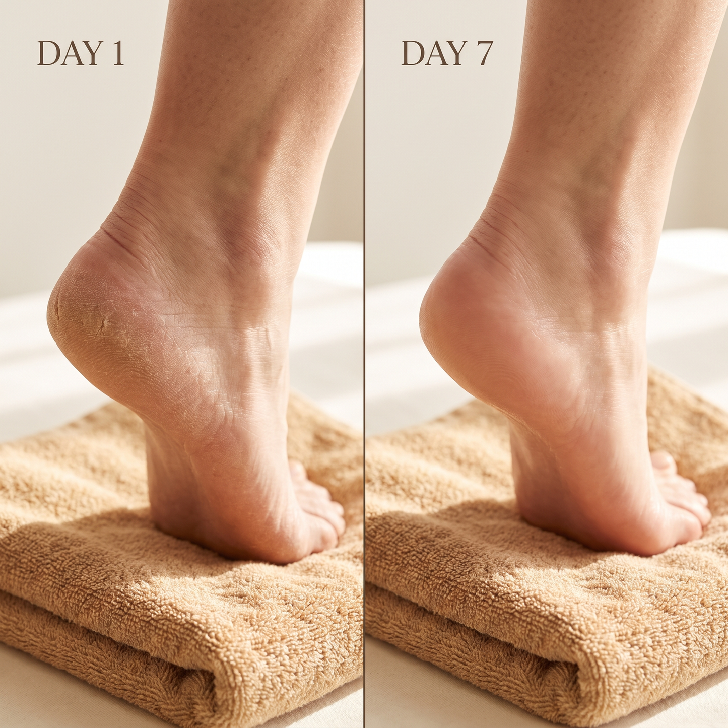 Cracked heel before and after — Day 1 vs Day 7