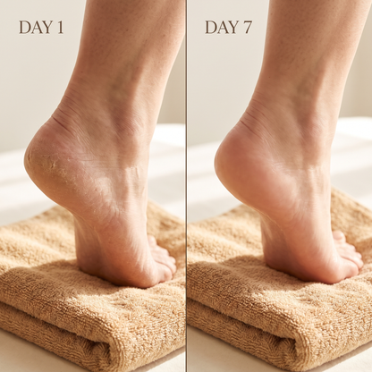 Cracked heel before and after — Day 1 vs Day 7